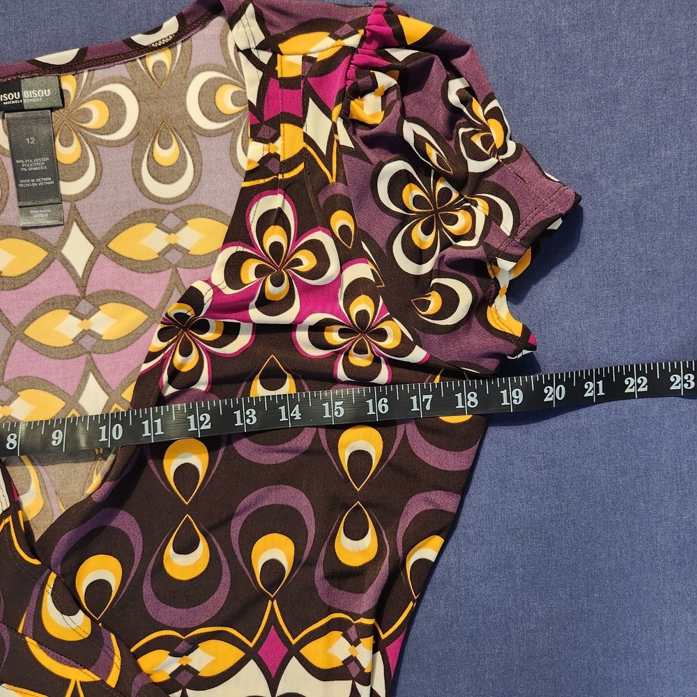 Bisou Bisou Groovy Retro Y2K Wrap V‑Neck Knee Length Dress – Size 12 - Picture 10 of 13